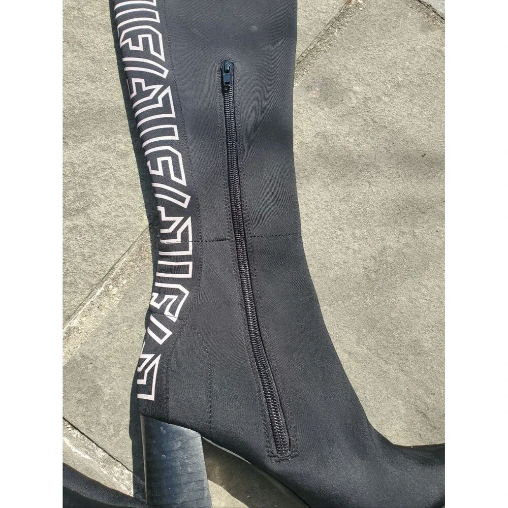 LF Black Over The Knee LF Logo Graphic Boots Heel Size 6M